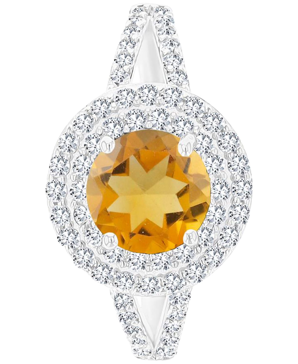 Macy's Amethyst (1-1/5 Ct. T.w.) & Lab-grown White Sapphire (5/8 Ct. T.w.) Halo Birthstone Ring In Sterling In Citrine