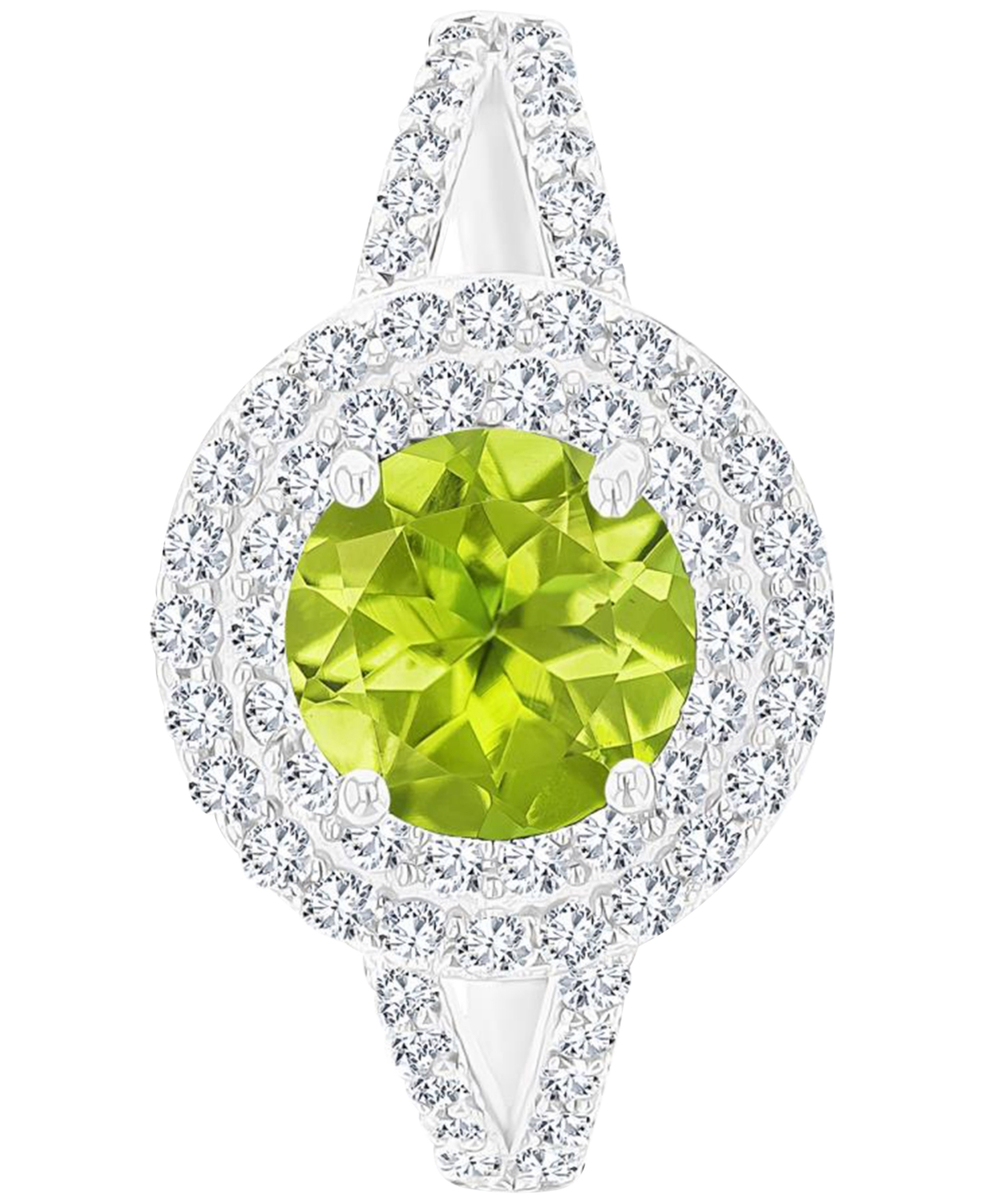 Macy's Amethyst (1-1/5 Ct. T.w.) & Lab-grown White Sapphire (5/8 Ct. T.w.) Halo Birthstone Ring In Sterling In Peridot