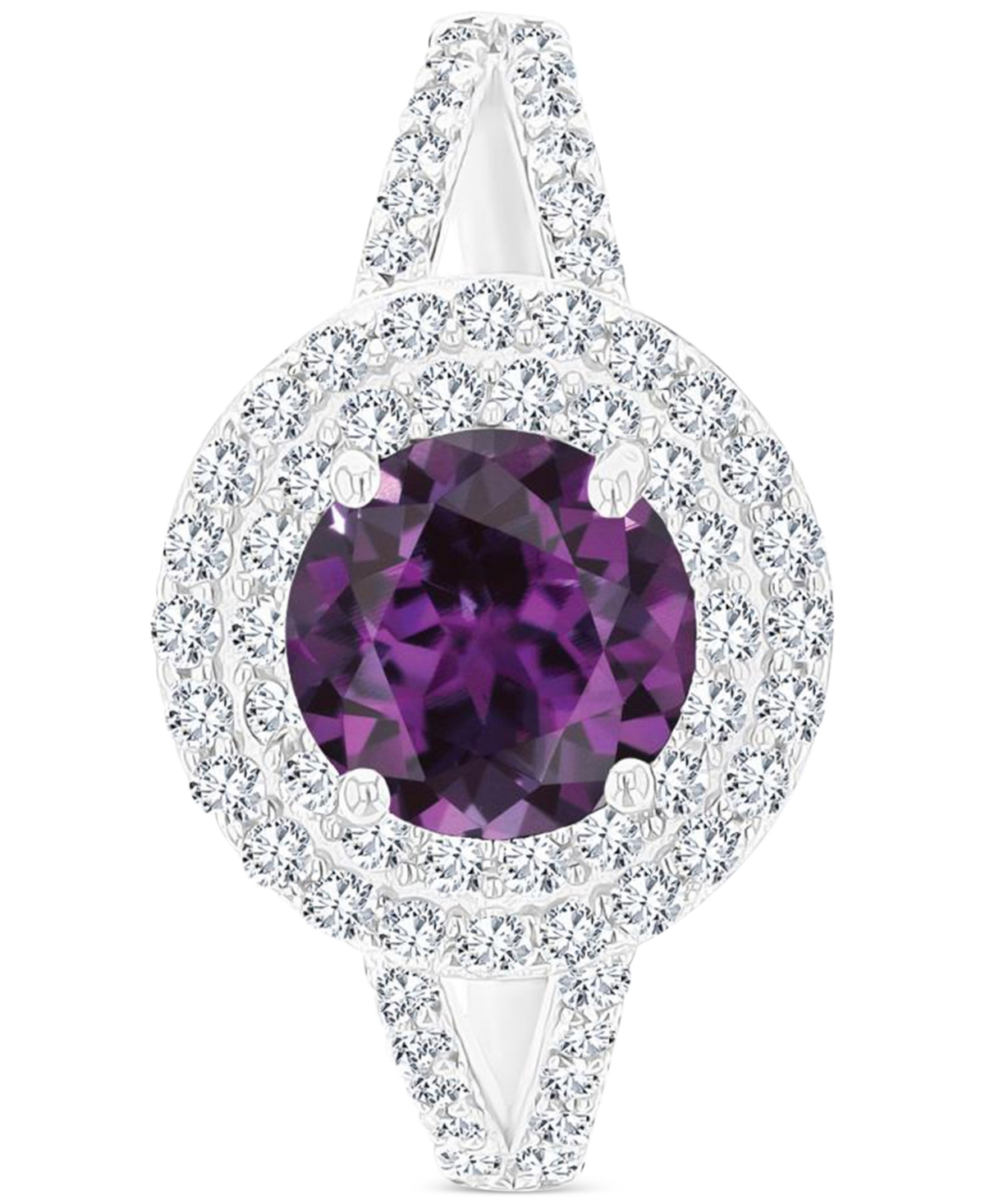 Macy's Amethyst (1-1/5 Ct. T.w.) & Lab-grown White Sapphire (5/8 Ct. T.w.) Halo Birthstone Ring In Sterling In Alexandrite