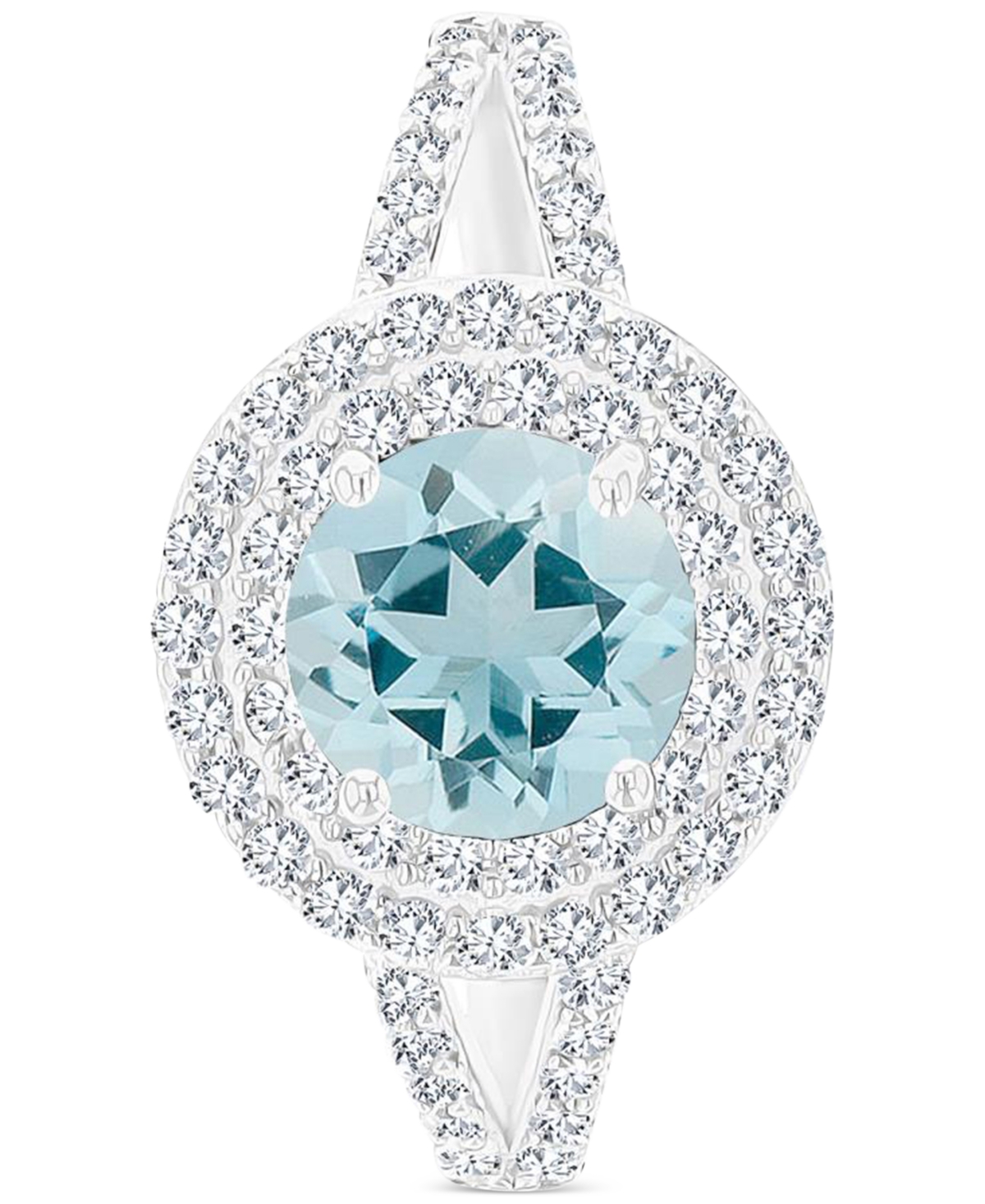 Macy's Amethyst (1-1/5 Ct. T.w.) & Lab-grown White Sapphire (5/8 Ct. T.w.) Halo Birthstone Ring In Sterling In Aquamarine