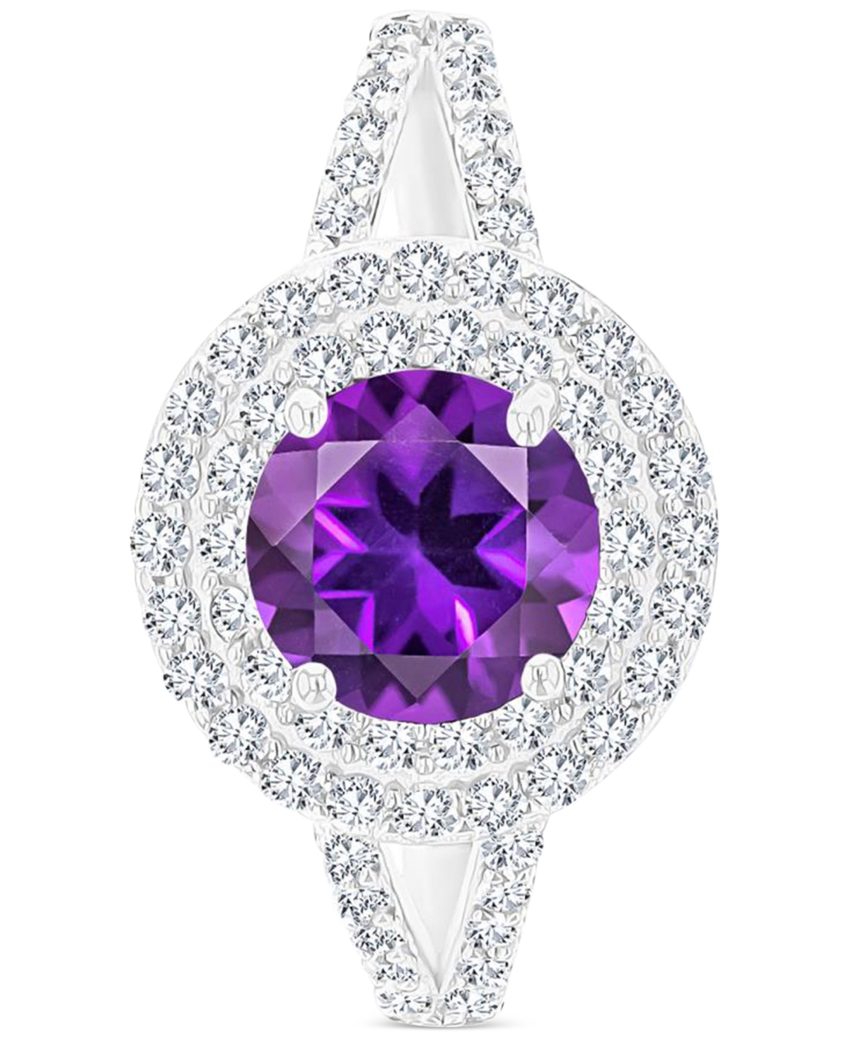 Macy's Amethyst (1-1/5 Ct. T.w.) & Lab-grown White Sapphire (5/8 Ct. T.w.) Halo Birthstone Ring In Sterling