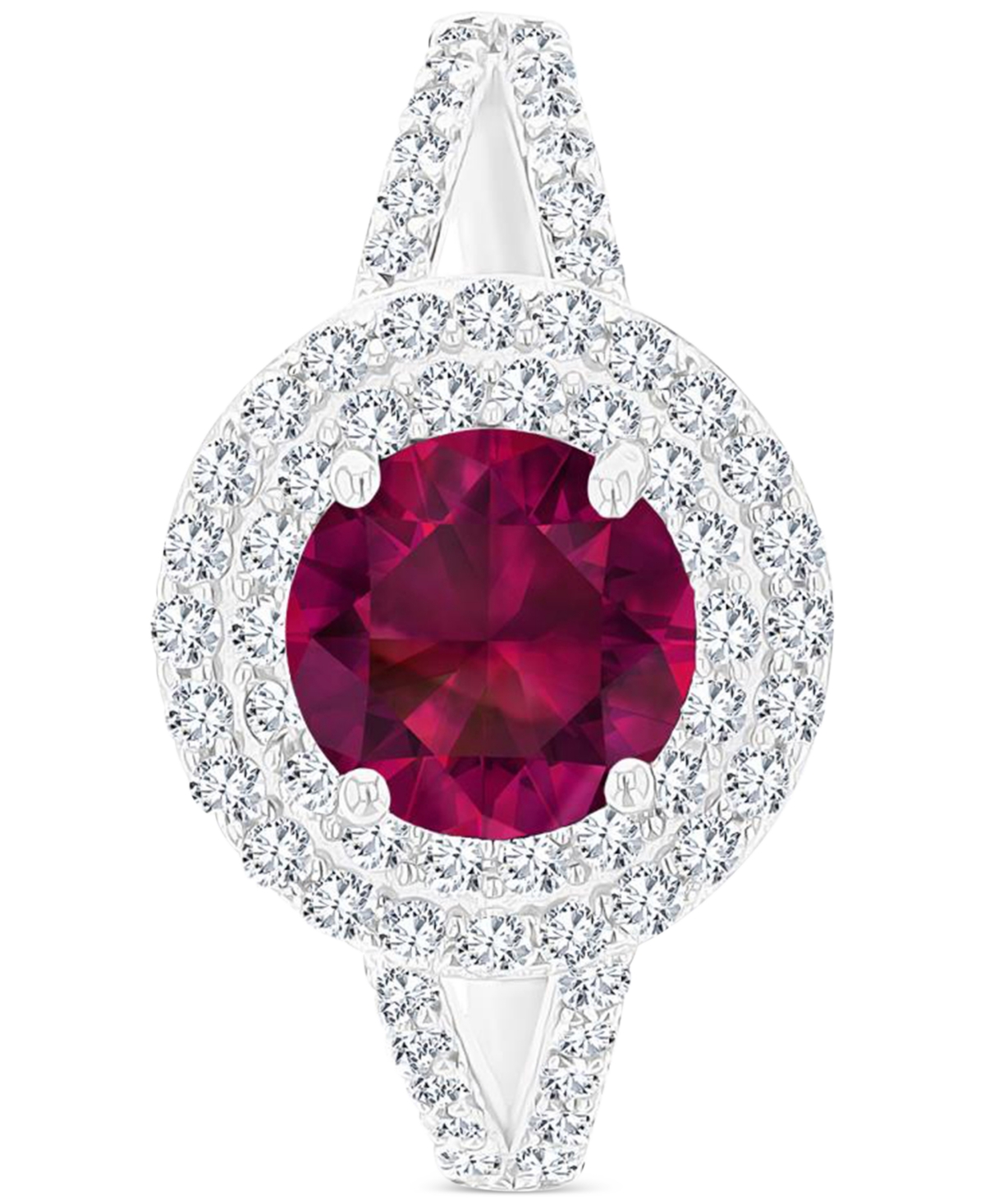 Macy's Amethyst (1-1/5 Ct. T.w.) & Lab-grown White Sapphire (5/8 Ct. T.w.) Halo Birthstone Ring In Sterling In Ruby