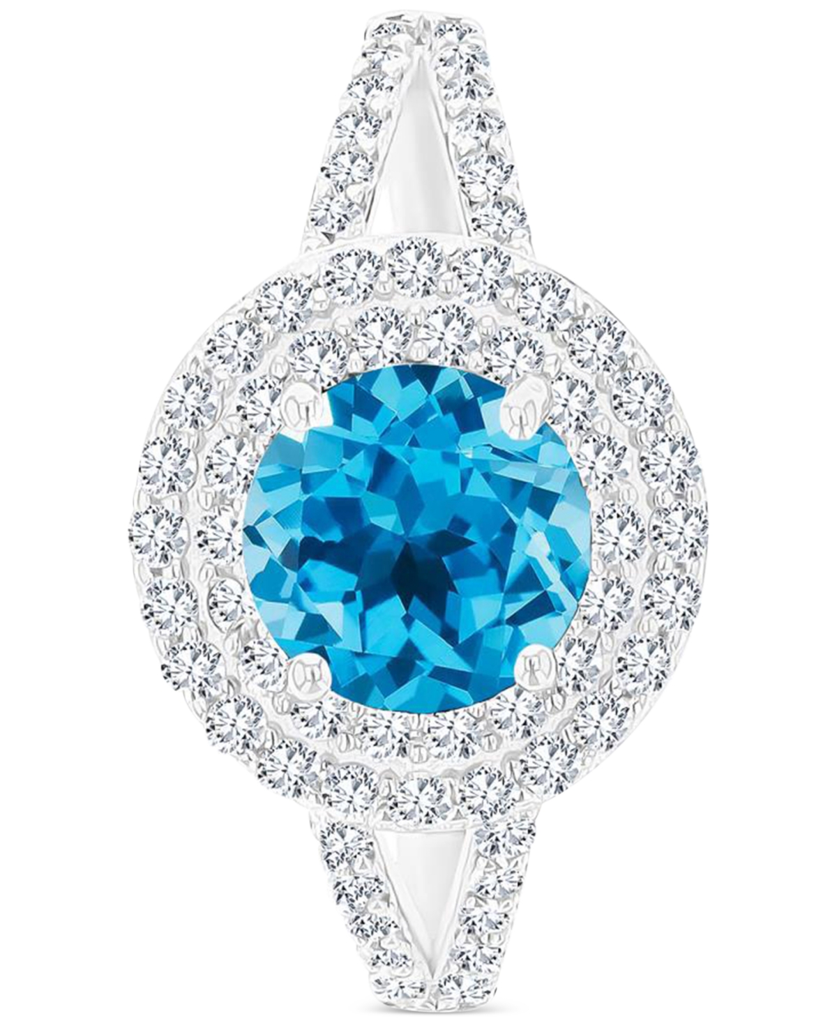 Macy's Amethyst (1-1/5 Ct. T.w.) & Lab-grown White Sapphire (5/8 Ct. T.w.) Halo Birthstone Ring In Sterling In Blue Topaz