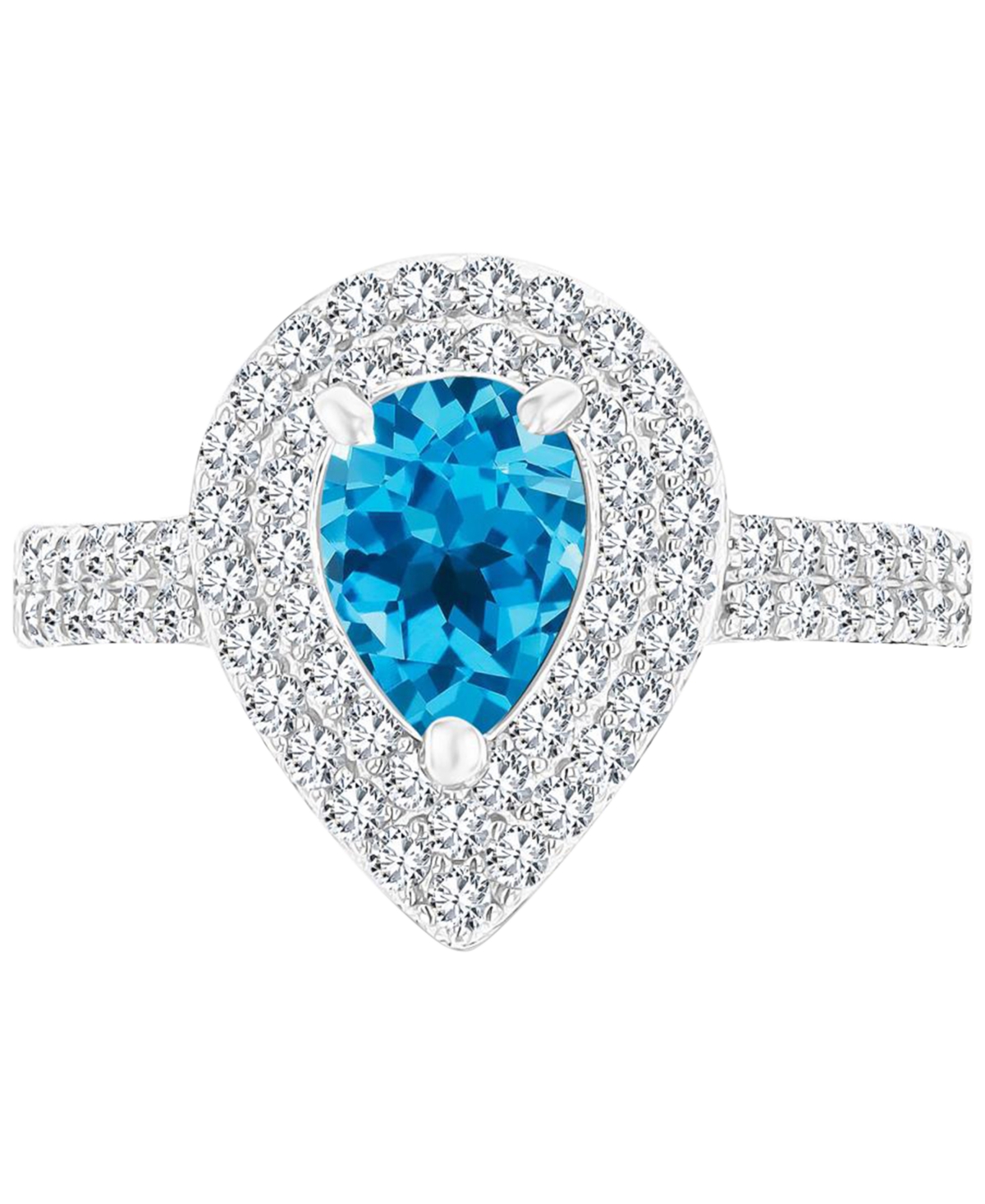 Macy's Amethyst (3/4 Ct. T.w.) & Lab-grown White Sapphire (3/4 Ct. T.w.) Teardrop Halo Birthstone Ring In S In Blue Topaz