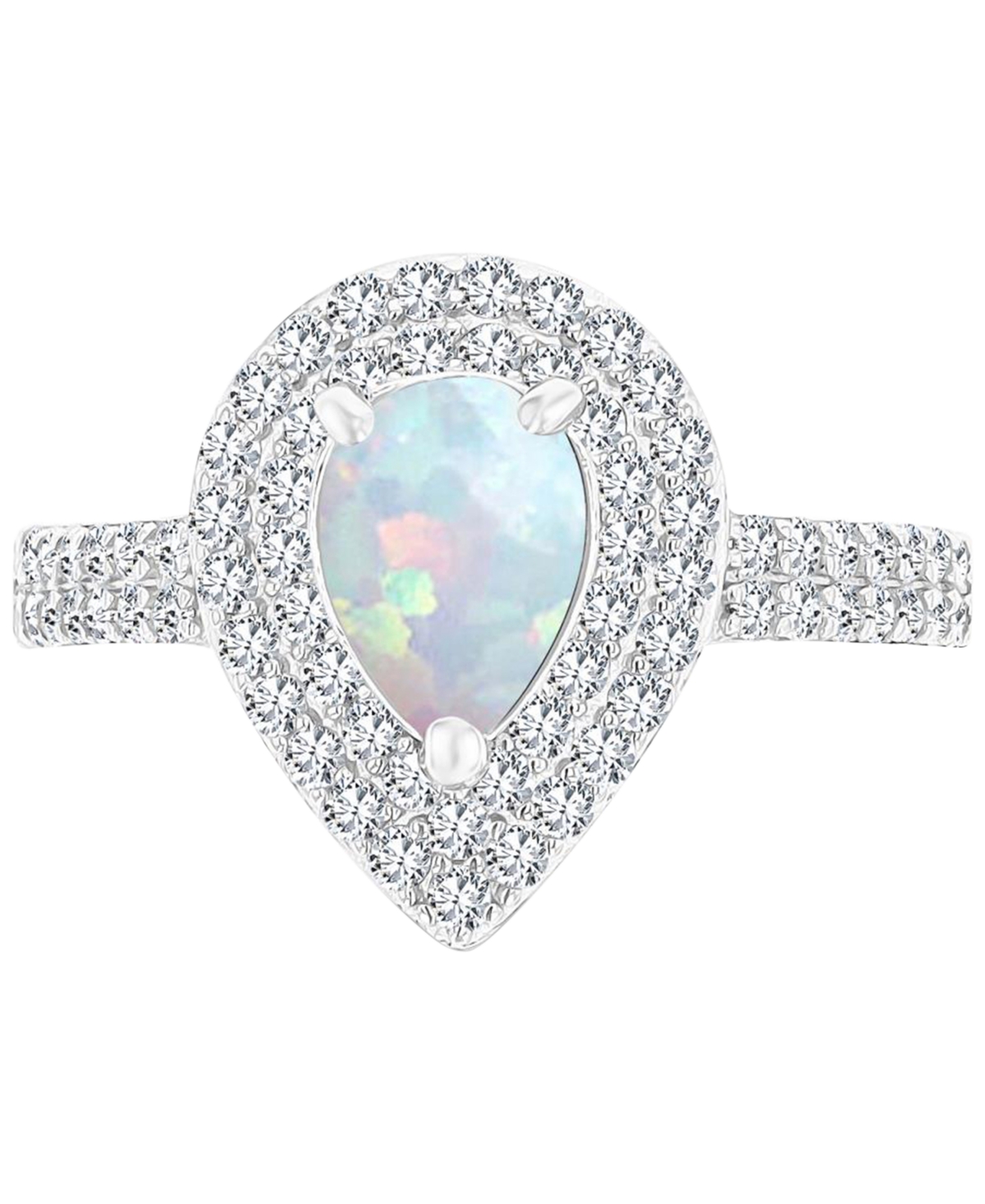 Macy's Amethyst (3/4 Ct. T.w.) & Lab-grown White Sapphire (3/4 Ct. T.w.) Teardrop Halo Birthstone Ring In S In Opal