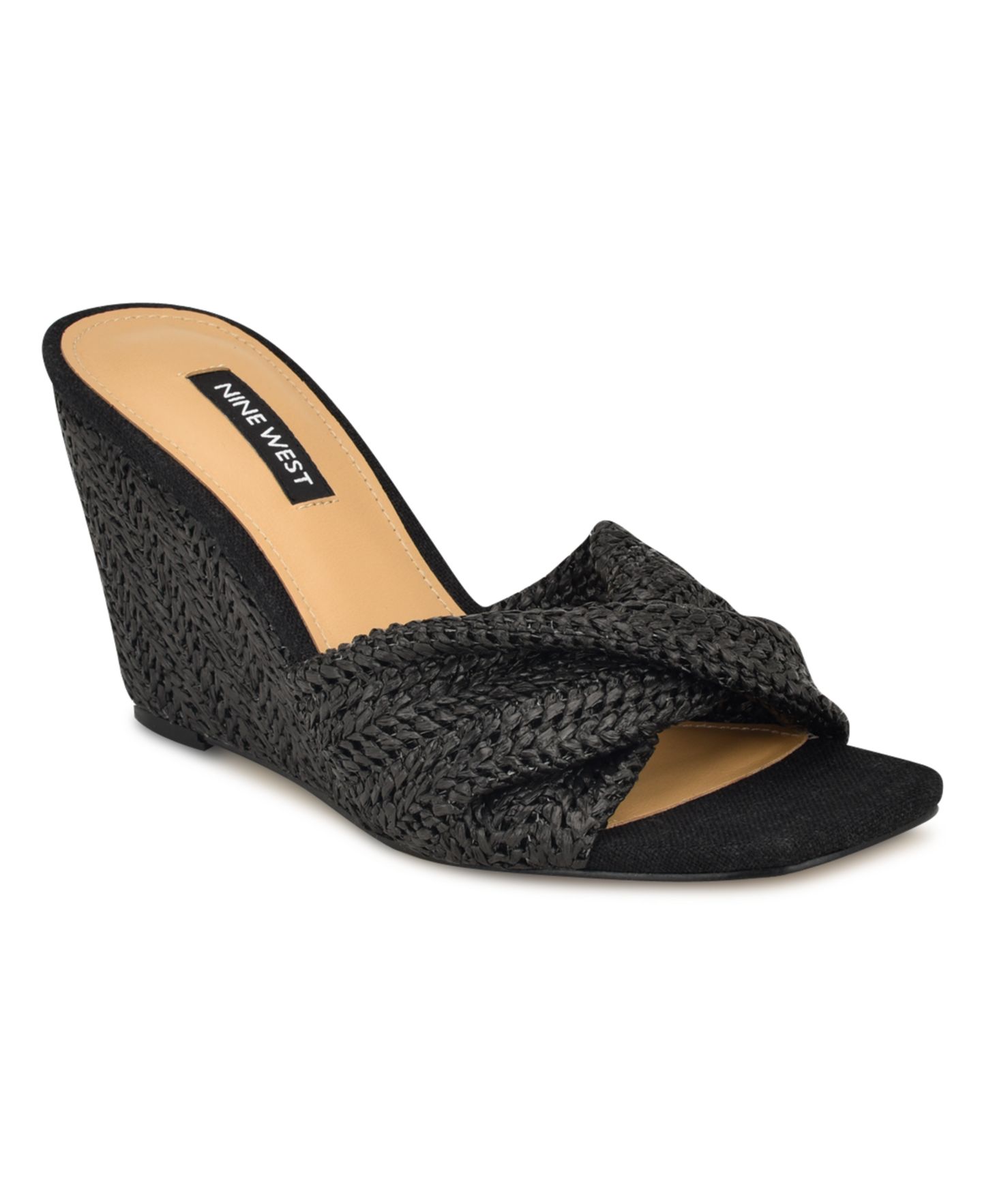 Женские сандалии Nine West Nikhil Slip-On Square Toe Wedge, цвет: Чёрный — фото 1
