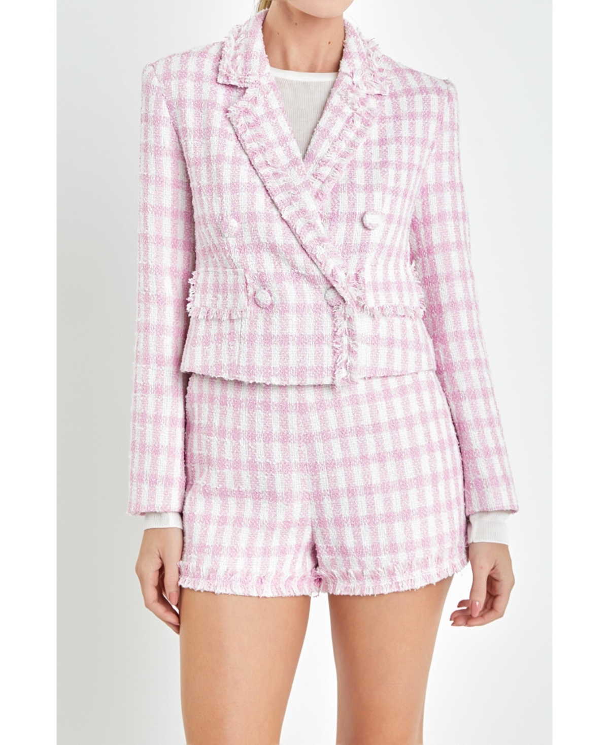 Women's Textured Double Breasted Blazer - Pink