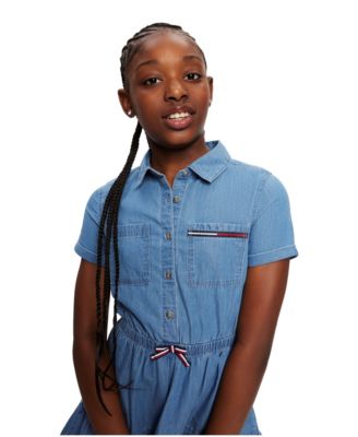 Toddler and Little Girls Lightweight Denim Ruffled Shirtdress