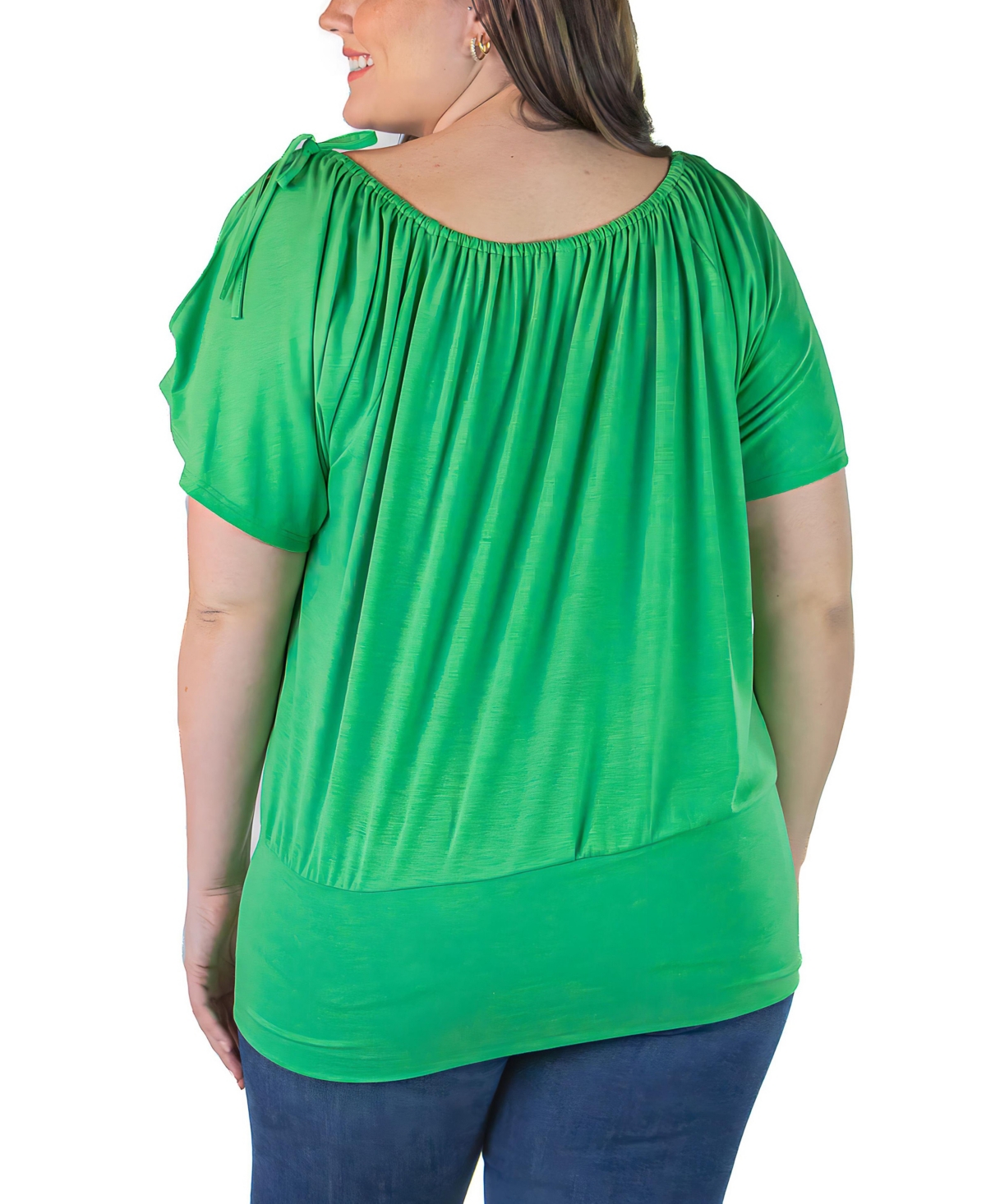 24seven Comfort Apparel Plus Short Sleeve Split Shoulder Top