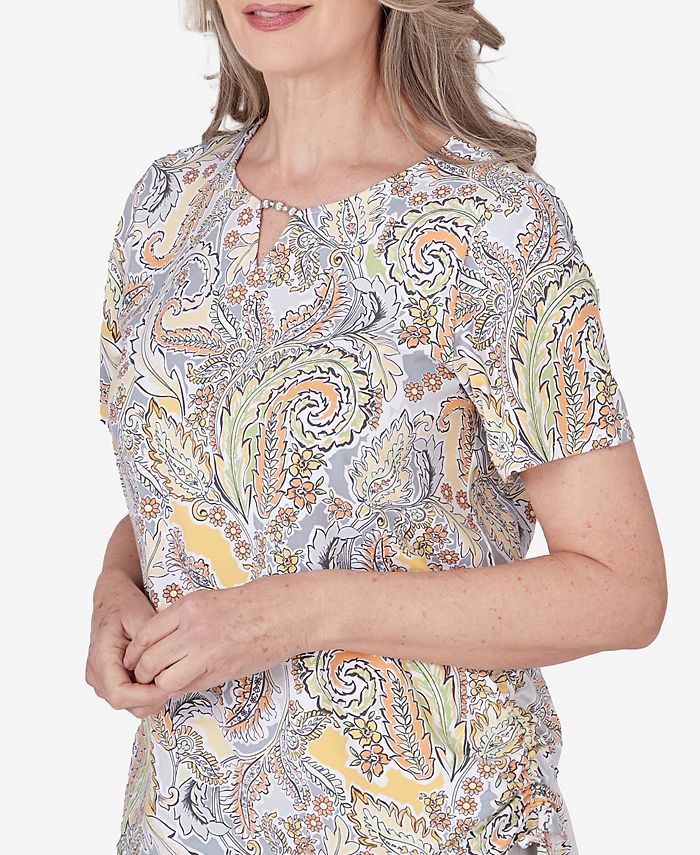 Alfred Dunner Petite Charleston Paisley Ruched Top - Macy's
