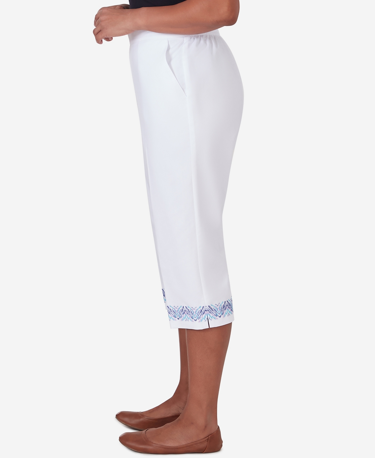 Shop Alfred Dunner Petite Summer Breeze Pull-on Border Cuff Capri Pants In White