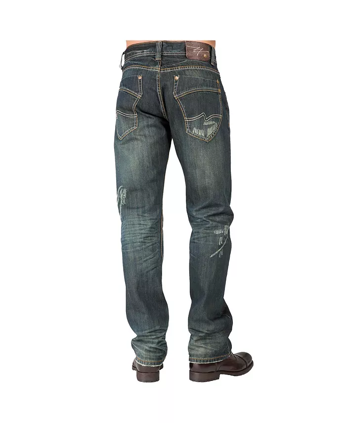 Men's Relaxed Straight Handcrafted Wash Premium Denim Signature Jeans - thumbnail 9