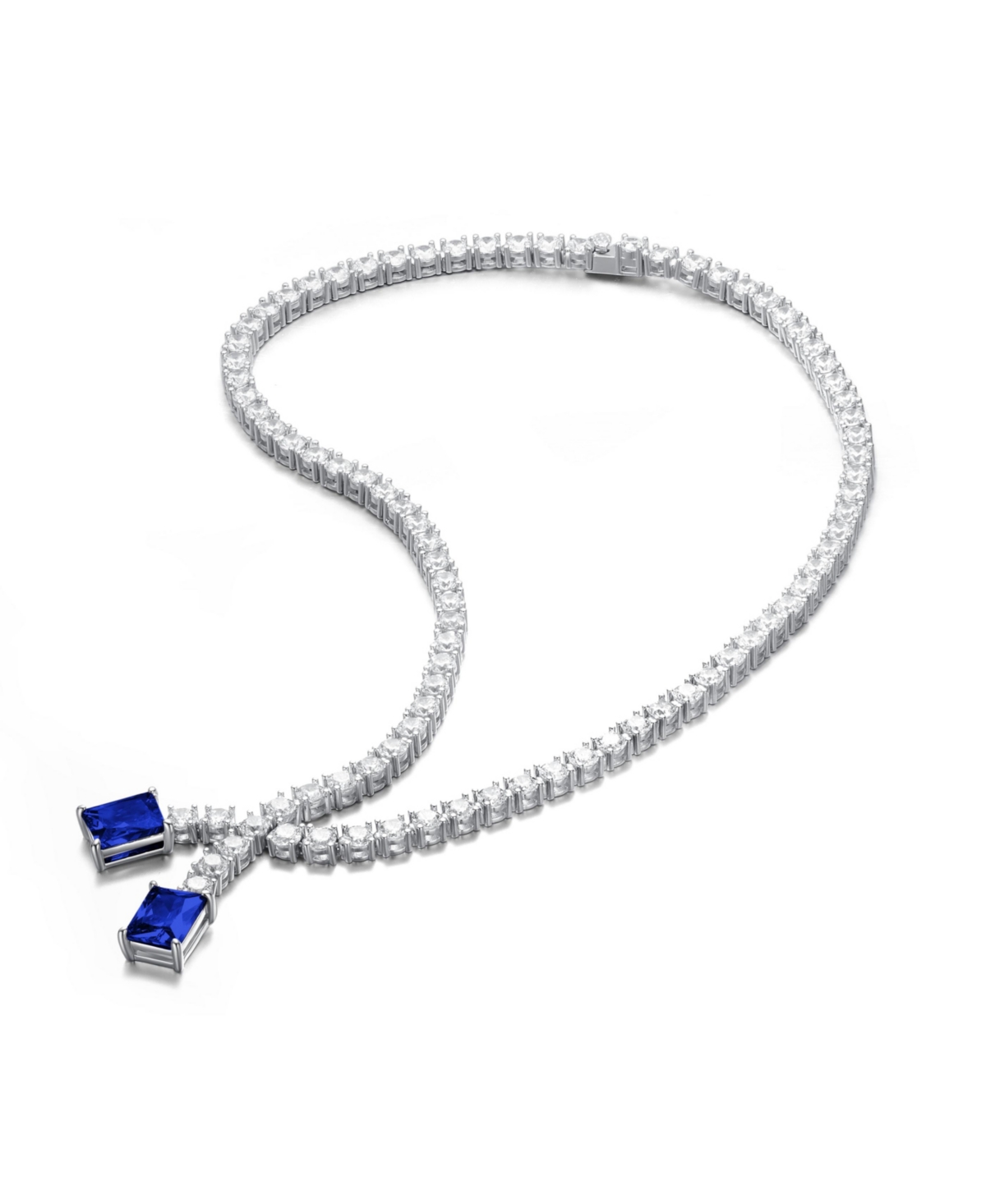 Genevive Sterling Silver With Colored Cubic Zirconia Two-stone Tennis Necklace In Blue