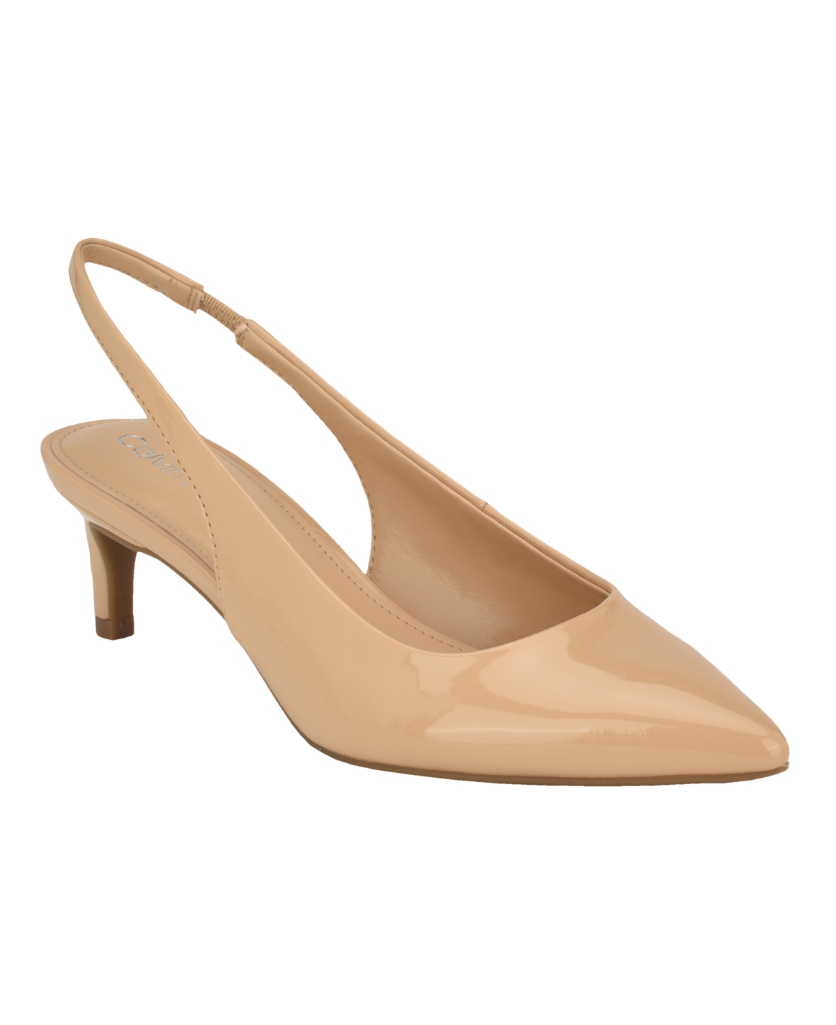 Calvin Klein Dainty Kitten Heel Pointed Toe Slingback Pump In Natural Patent