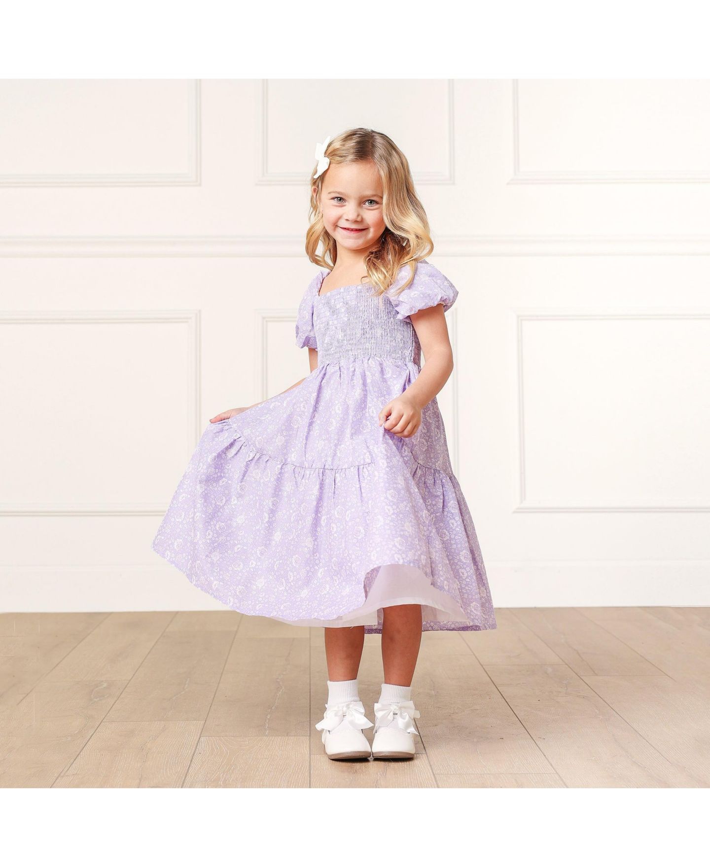 Платье Hope & Henry Short Bubble Sleeve Smocked Dress для девочек-малышей — фото 6