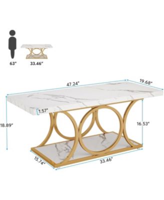 47.24" Modern Coffee Table 2-Tier Faux Marble Wood with Geometric Metal Legs, Stylish & Functional for Living Room Black Friday 2024 Deal