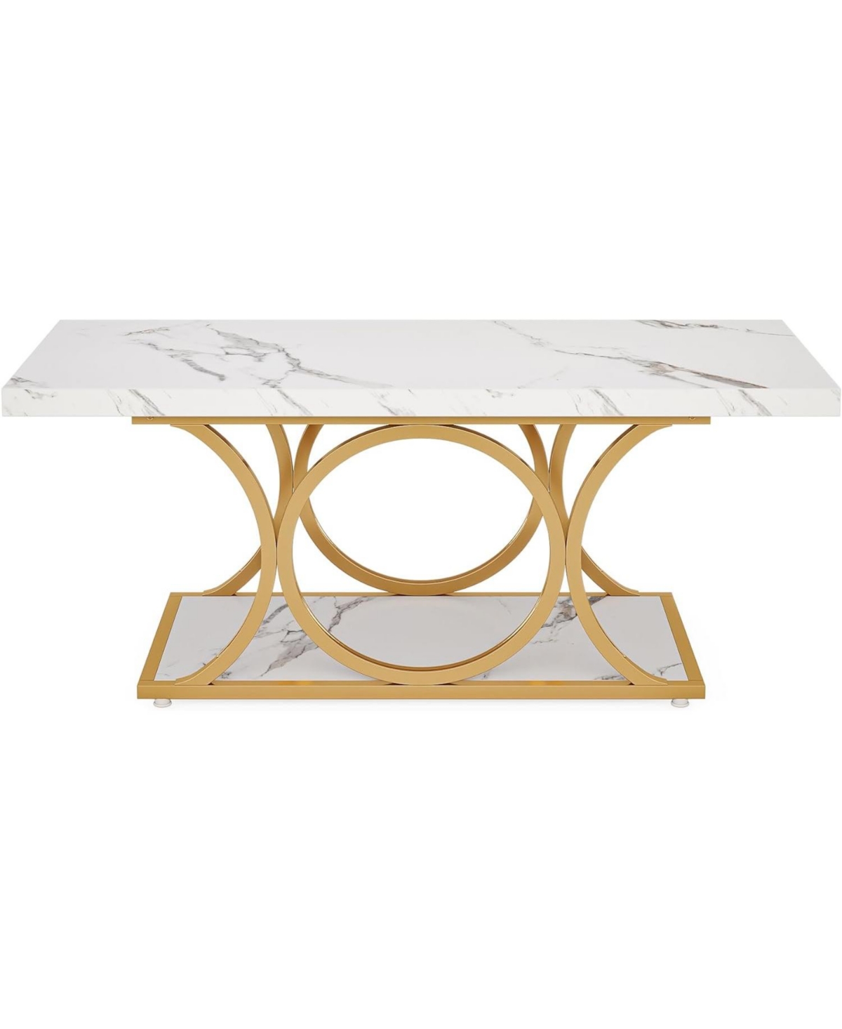 Tribesigns Rectangle Coffee Table, 47.24-inch Modern Coffee Tables for Living Room, 2-Tier Faux Marble Wood Coffee Table with Geometric Metal Legs,Bla