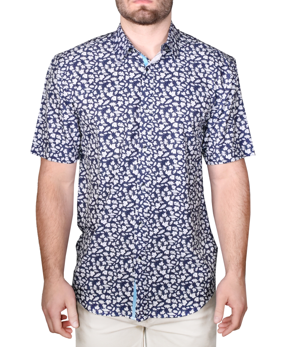 Men's Printed Short-Sleeve Woven Shirt - Navy