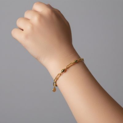 Sophisticated 14K Gold Plated Paperclip Link & Chain Bracelet
