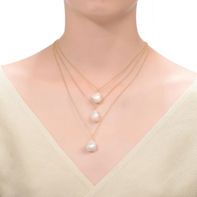Sterling Silver 14K Gold Plated with Freshwater Pearl Layered Necklace