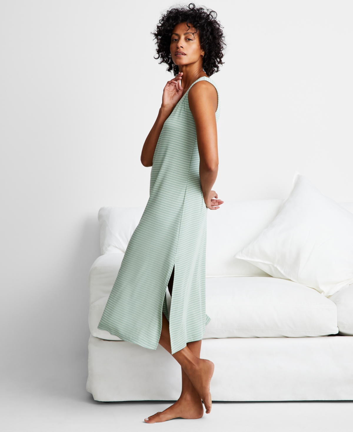 Shop State Of Day Women's Ribbed Modal Blend Tank Nightgown Xs-3x, Created For Macy's In Stripe Basil