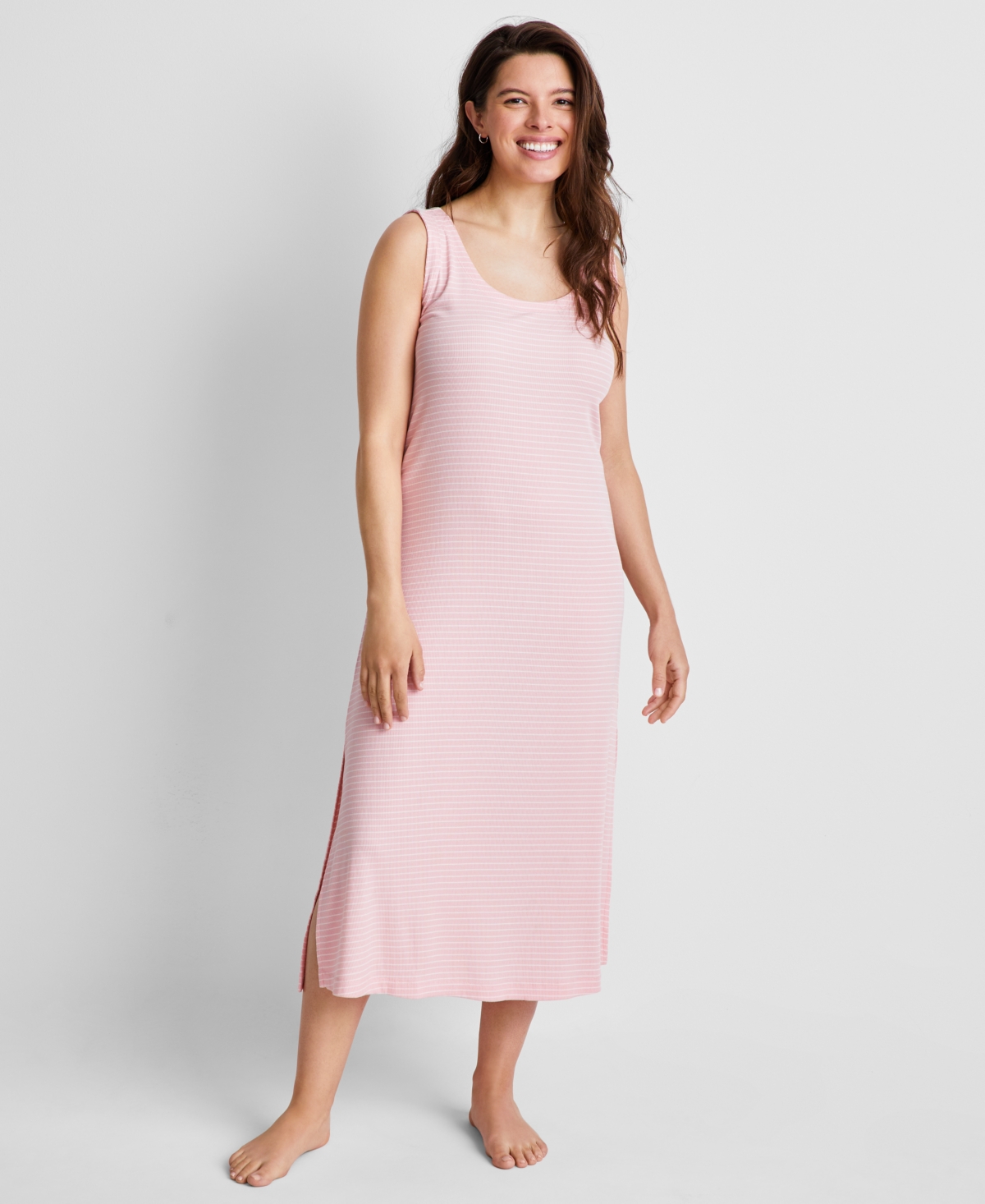 Shop State Of Day Women's Ribbed Modal Blend Tank Nightgown Xs-3x, Created For Macy's In Stripe Satin Pink
