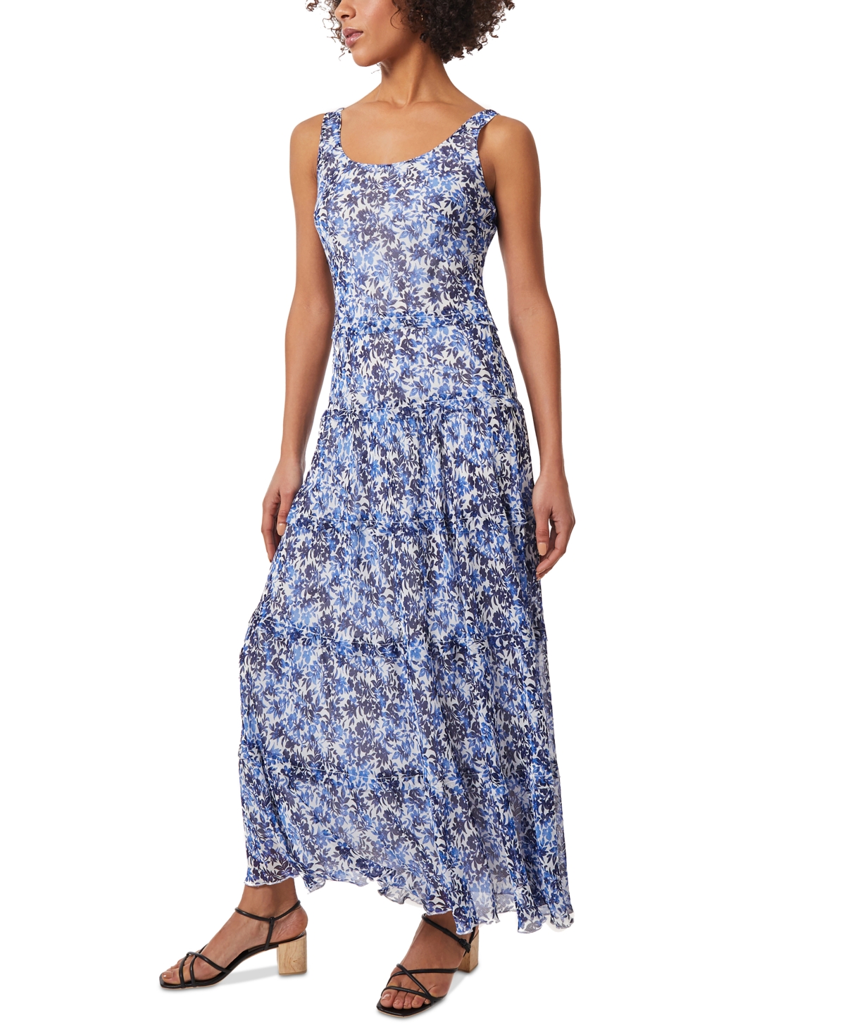 Petite Tiered Floral-Print Maxi Dress - NYC White  Blue