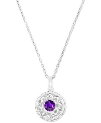 Amethyst (1-1/5 ct. t.w.) & Lab-Grown White Sapphire (3/8 ct. t.w.) Halo Birthstone Pendant Necklace in Sterling Silver, 16" + 2" extender