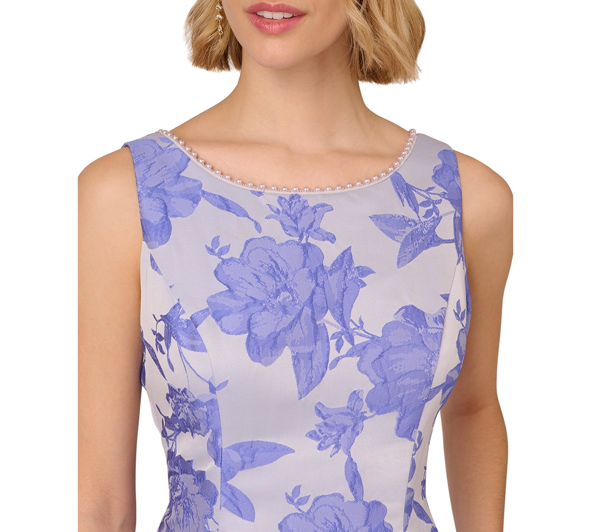 Shop Adrianna Papell Women's Printed Boat-neck Sleeveless Dress In Pericruise