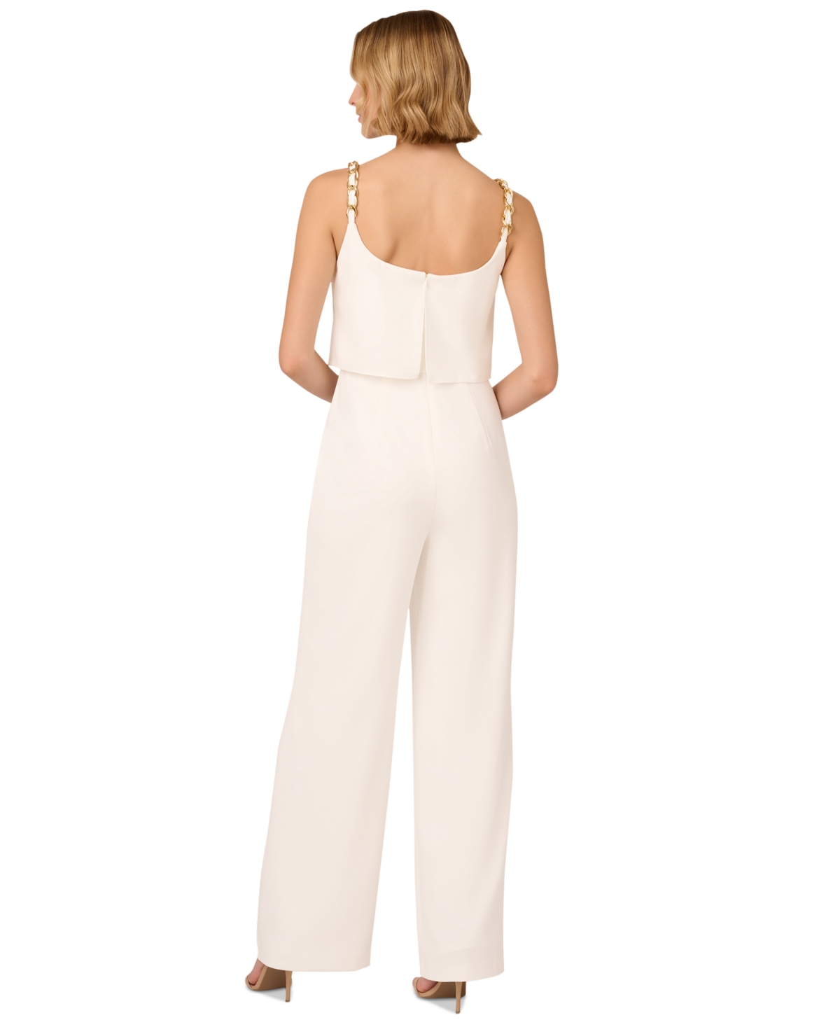 Shop Adrianna Papell Women's Crepe Chain-strap Jumpsuit In Ivory