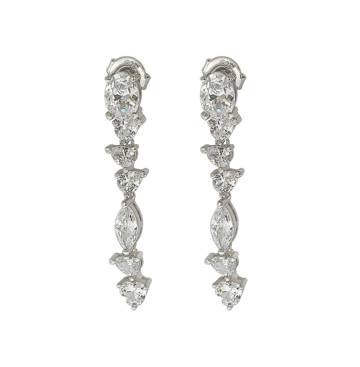 Suzy Levian Sterling Silver Cubic Zirconia Multi-Cut Cluster Long Drop Dangle Earrings - White