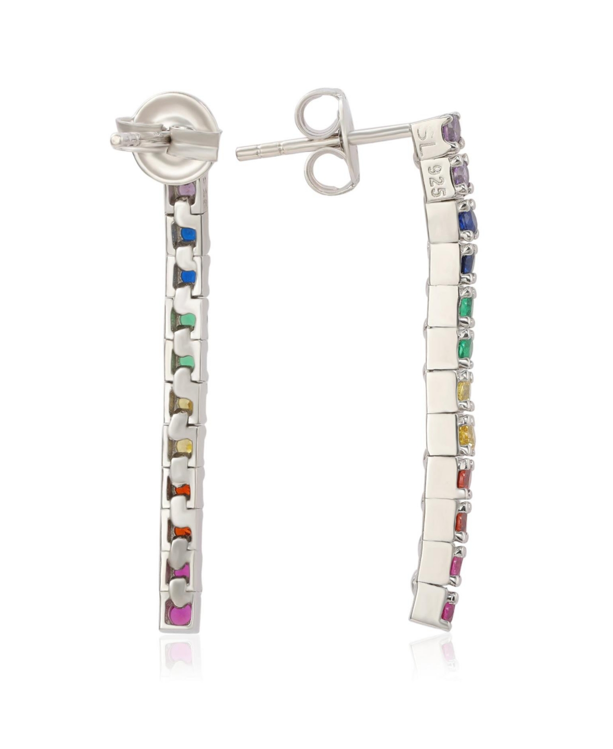 Suzy Levian New York Sterling Silver Cubic Zirconia Tennis Line Dangle Earrings