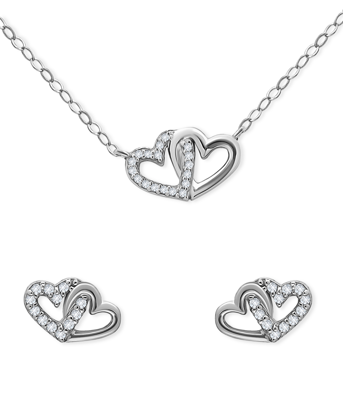 Shop Giani Bernini 2-pc. Set Cubic Zirconia Double Heart Pendant Necklace & Matching Stud Earrings In 18k Gold-plated S In Ss