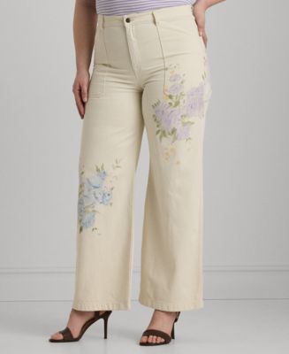 Lauren Ralph Lauren Plus Size Floral Wide-Leg Jeans - Macy's