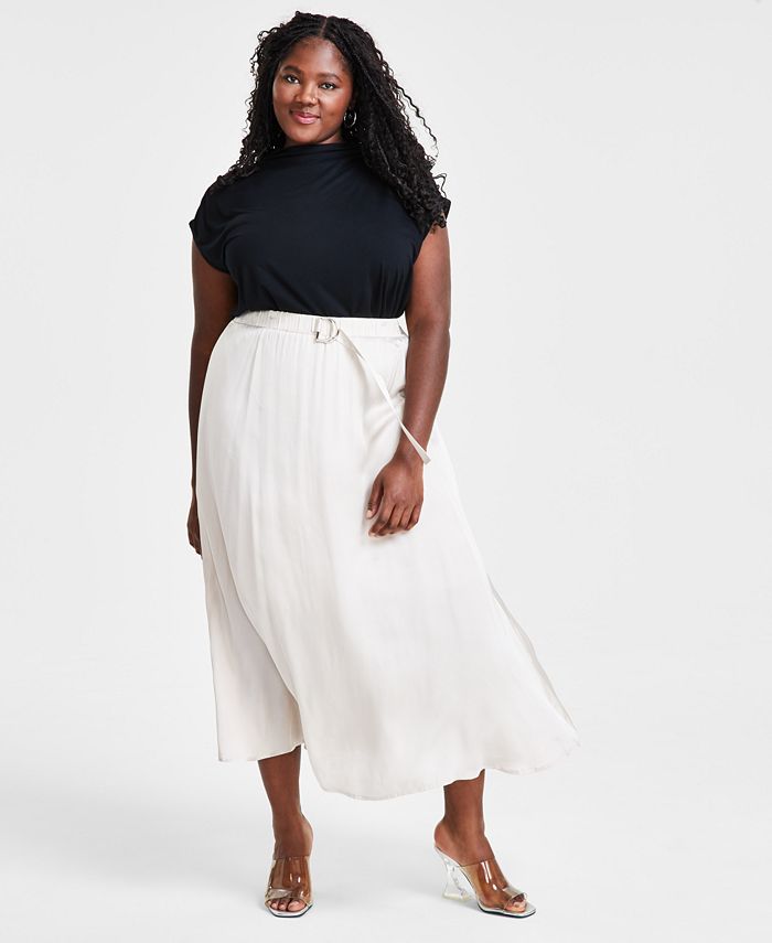 Bar Iii Trendy Plus Size Silky Belted Maxi Skirt Created For Macy S