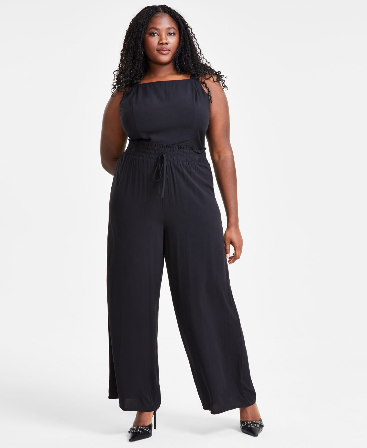 Trendy Plus Size Pull-On Wide-Leg Pants, Created for Macy's - Deep Black