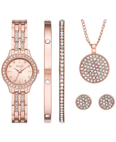 Женские часы Folio Three Hand Rose Gold-Tone Alloy Watch 27mm Gift Set