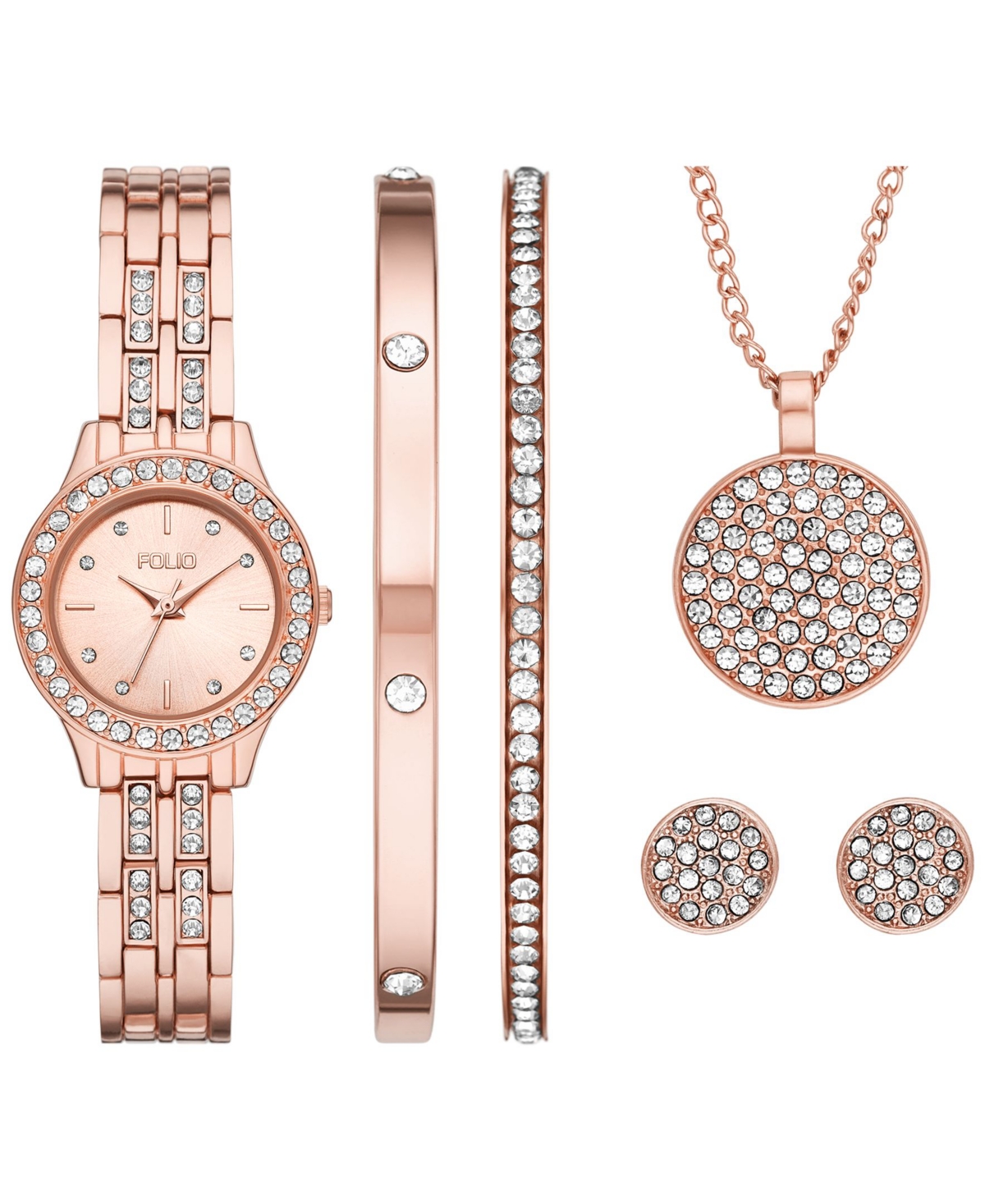 Women's Three Hand Rose Gold-Tone Alloy Watch 27mm Gift Set - Rose Gold-Tone