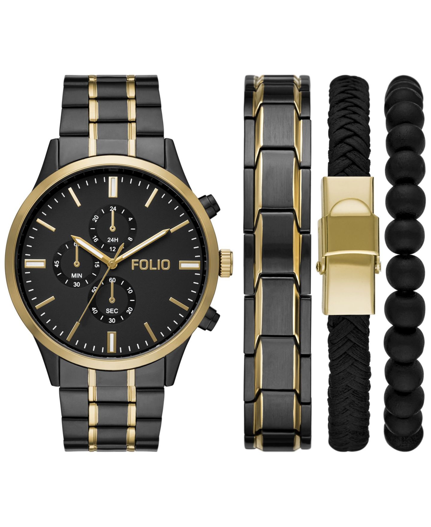 Мужские часы Folio Three Hand Gunmetal Alloy Watch 46mm Gift Set — фото 1