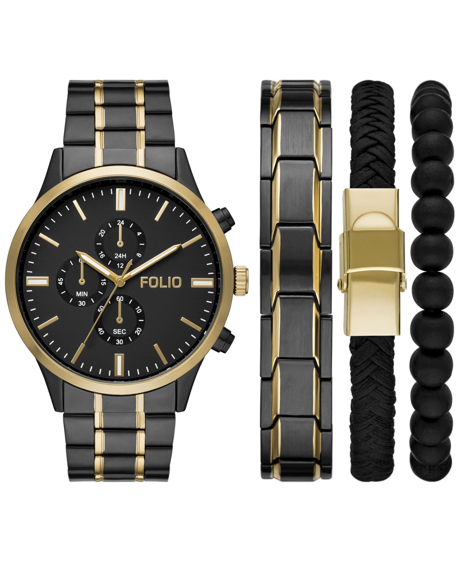 Men's Three Hand Gunmetal Alloy Watch 46mm Gift Set
