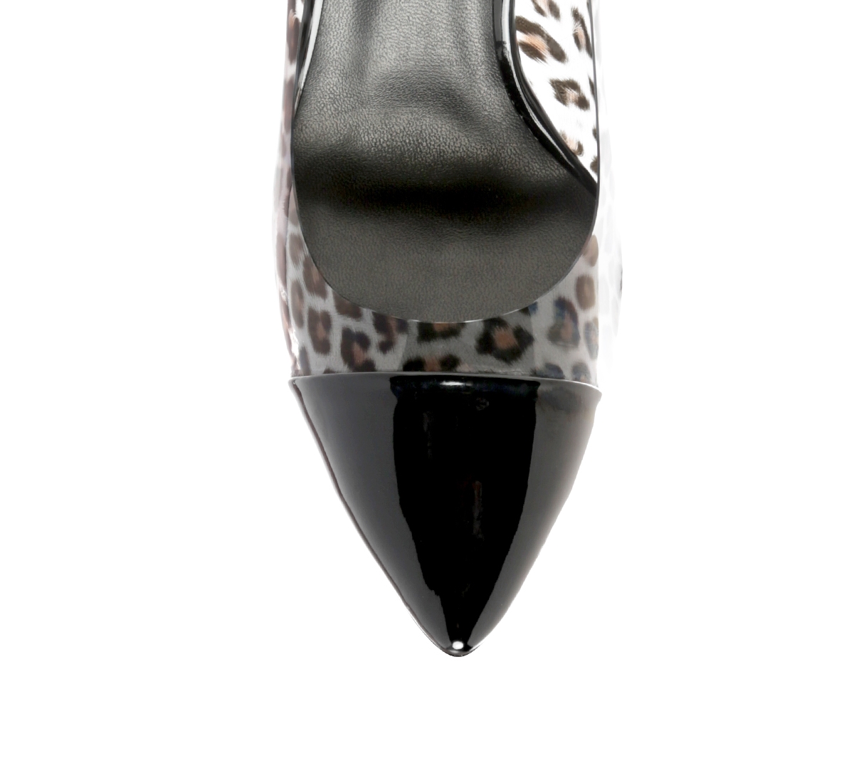 candace clear patent faux leather detail pumps