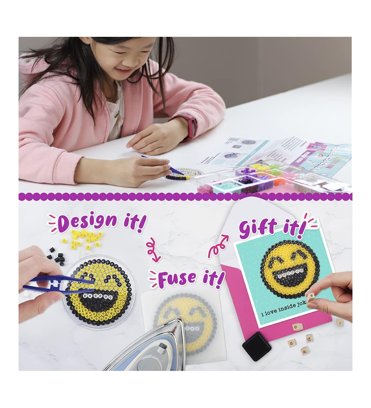 Doodle Hog Unicorn Gifts for Girls - Iron On Fuse Bead Diy Greeting Card Kit,1500 Melting Beads & Pegboards, Unicorns Arts and Crafts for Kids & Girls
