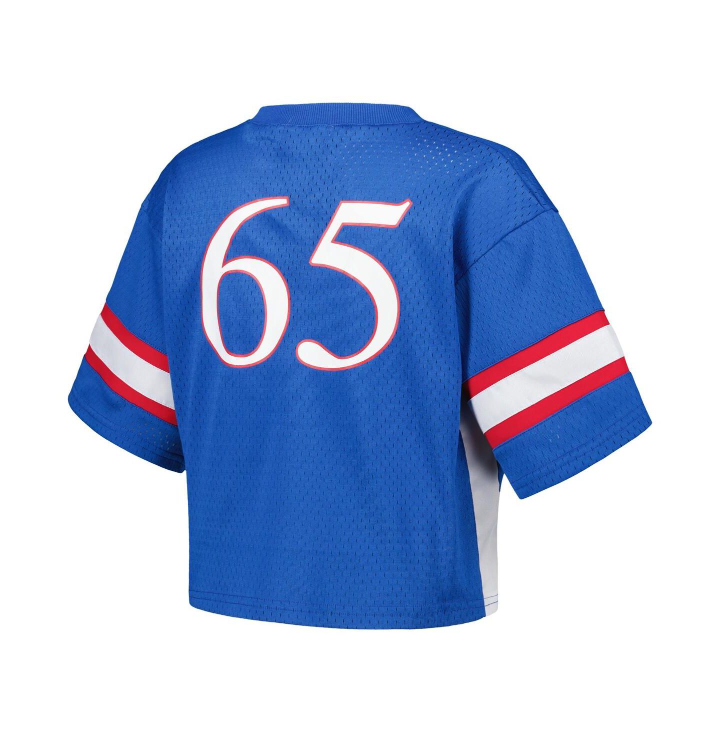 Женский топ Established & Co. #65 Royal Kansas Jayhawks Fashion Boxy Cropped Football Jersey — фото 2