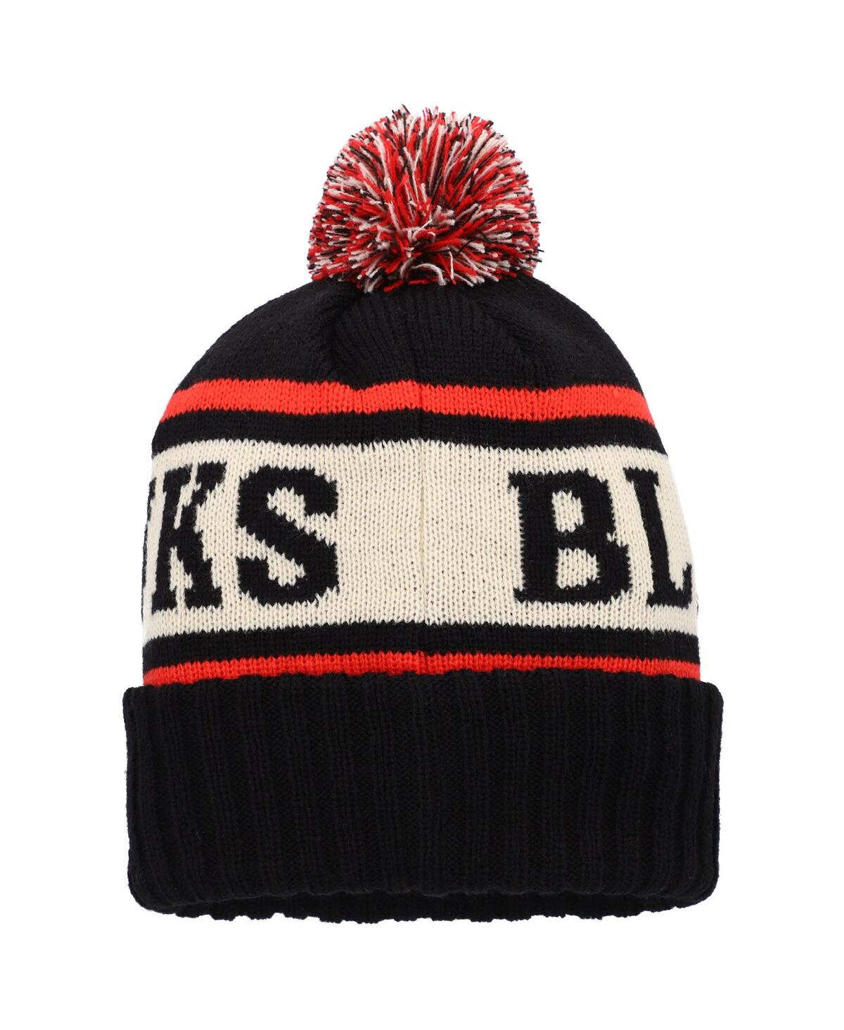 Shop American Needle Men's  Black, White Chicago Blackhawks Pillow Line Cuffed Knit Hat With Pom In Black,white