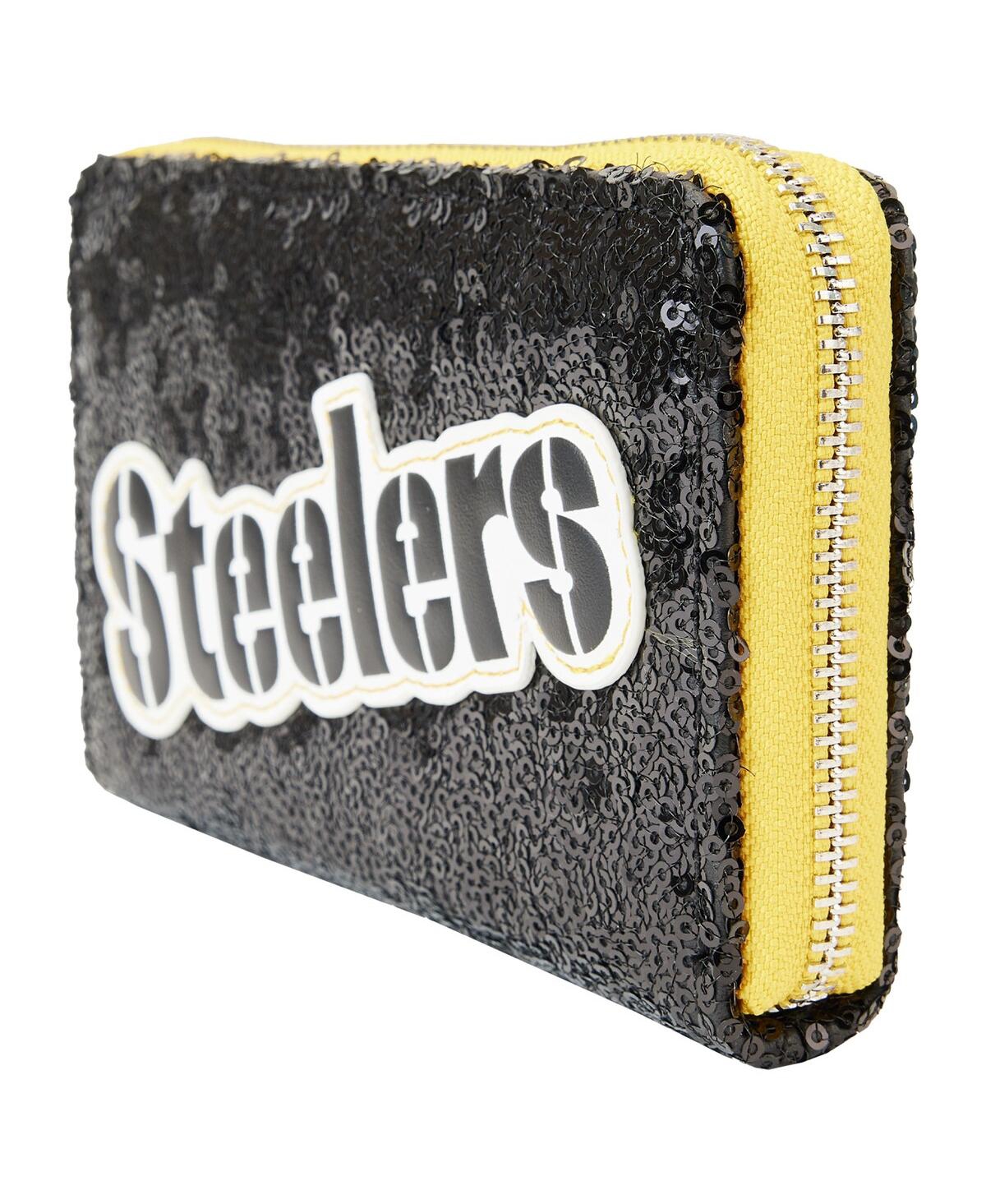Shop Loungefly Women's  Pittsburgh Steelers Sequin Zip-around Wallet In Black