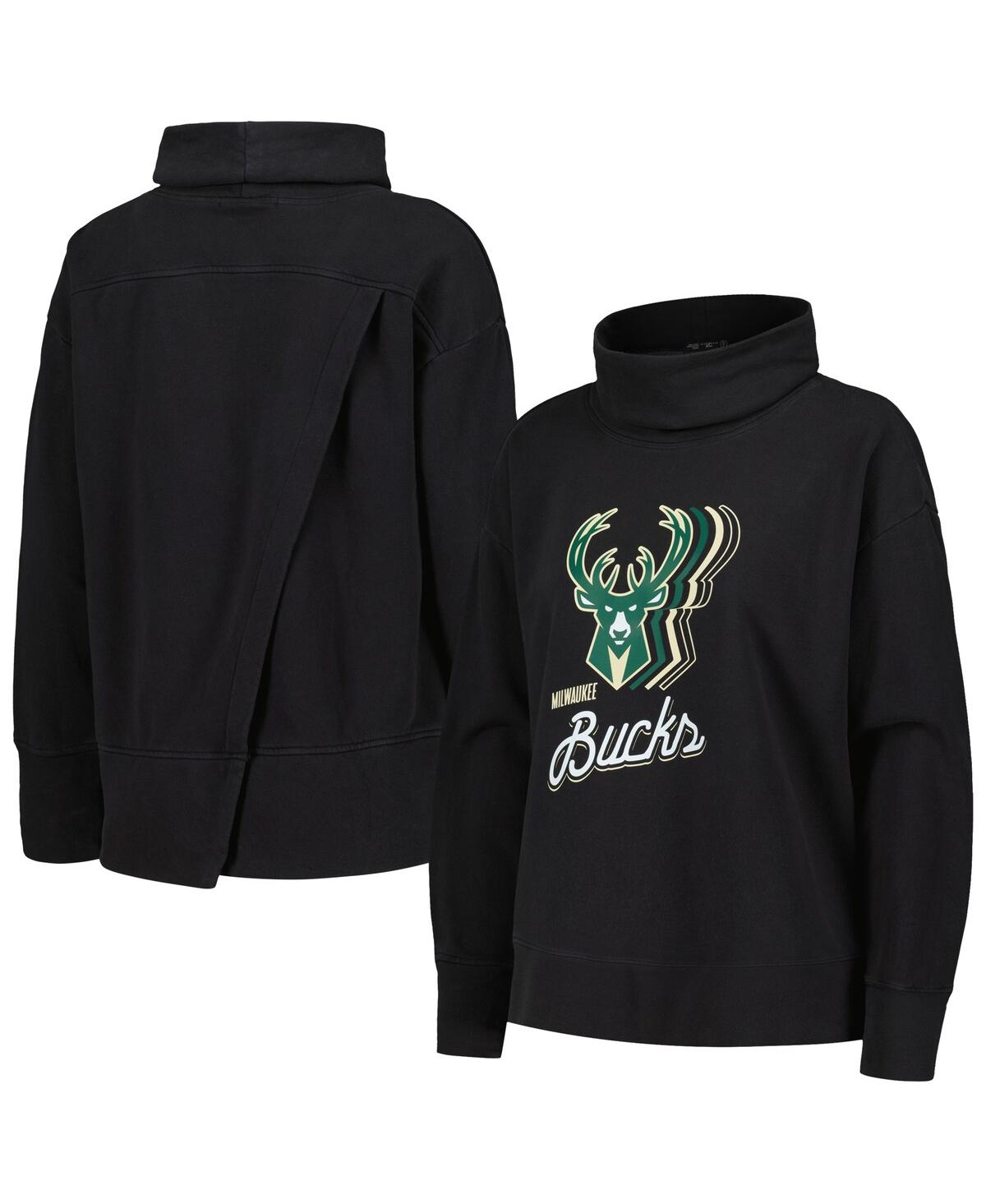Shop Levelwear Women's  Black Milwaukee Bucks Sunset Pullover Sweatshirt