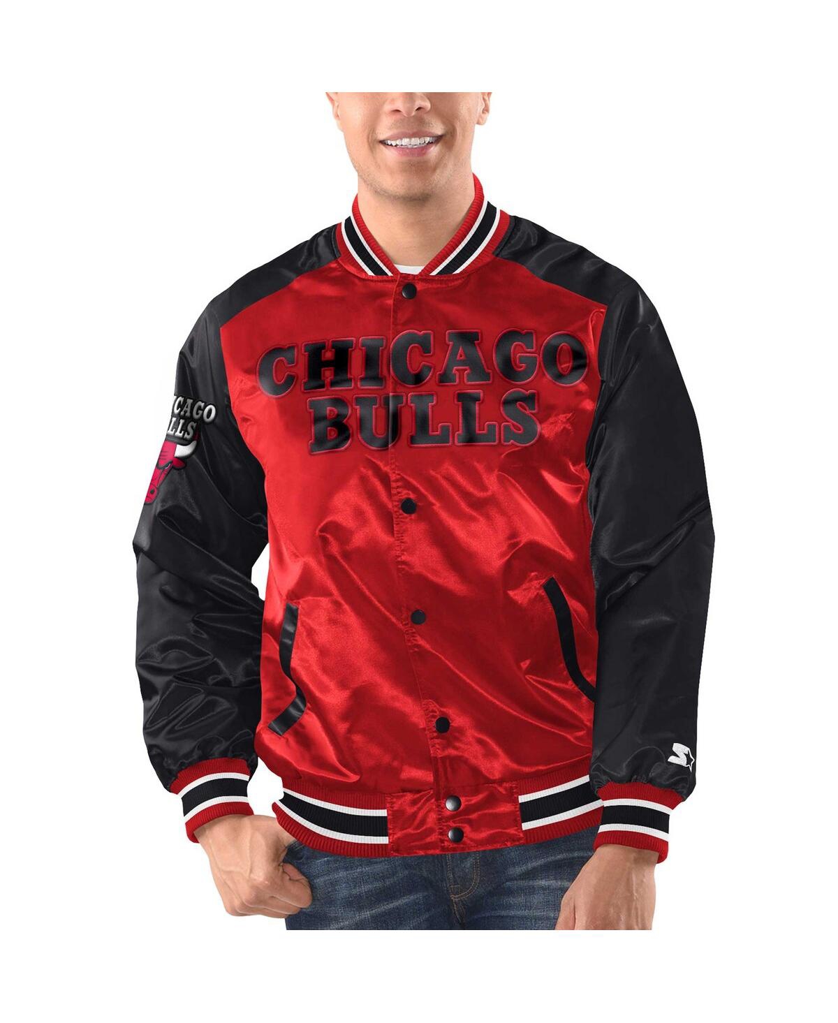 Shop Starter Men's  Red, Black Chicago Bulls Renegade Satin Full-snap Varsity Jacket In Red,black