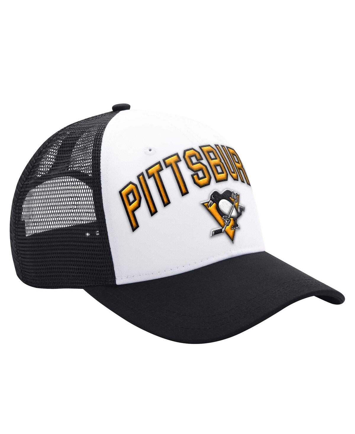 Men's Starter White, Black Pittsburgh Penguins Arch Logo Trucker Adjustable Hat - White, Black