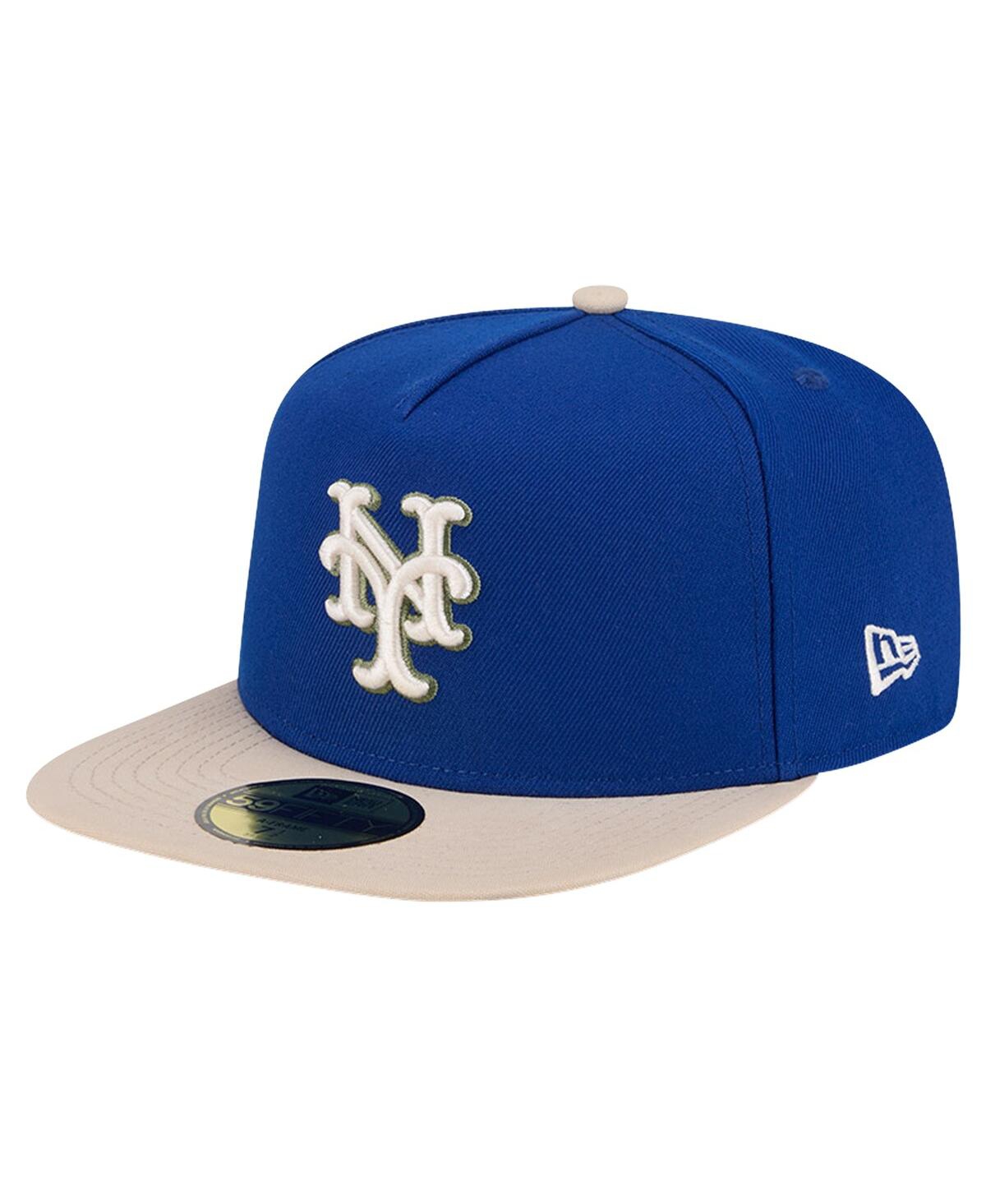 Shop New Era Men's  Royal New York Mets Canvas A-frame 59fifty Fitted Hat