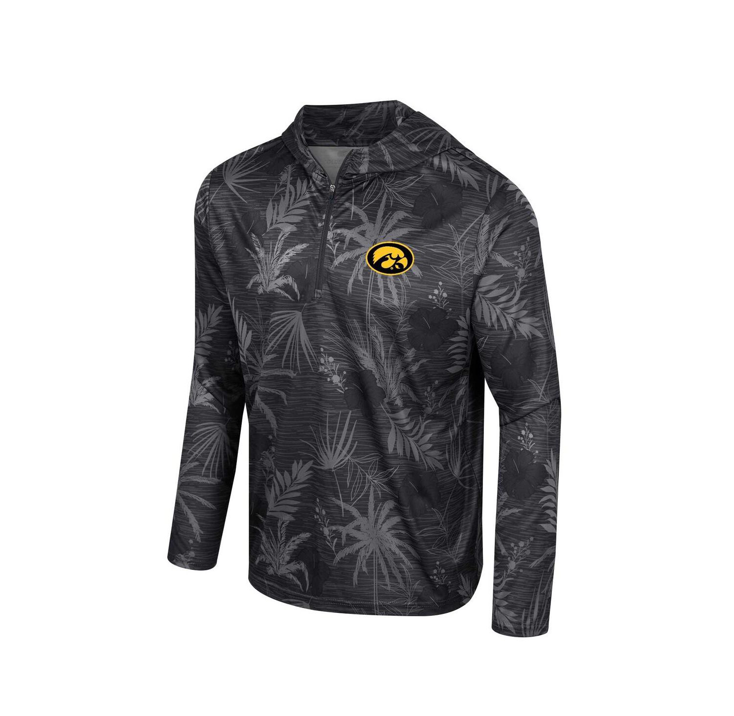 Men's Black Iowa Hawkeyes Palms Printed Lightweight Quarter-Zip Hooded Top